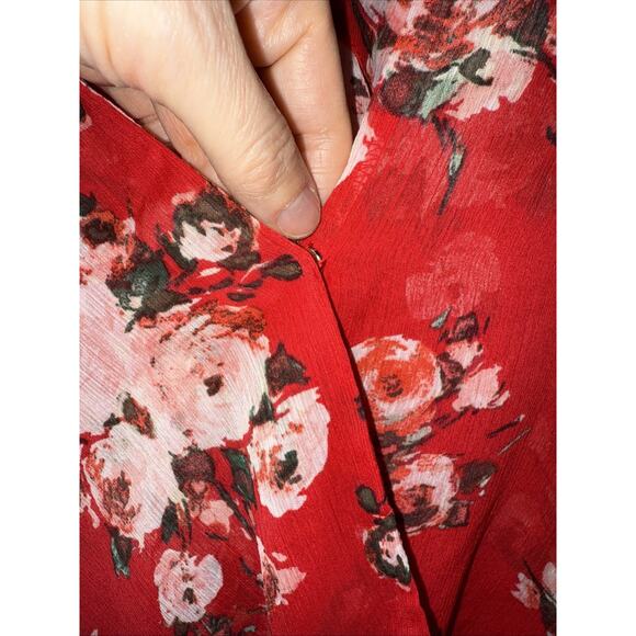 Kut From The Kloth Red Floral Semi Sheer Blouse Size L Lagenlook Boho Dressy - Picture 4 of 15